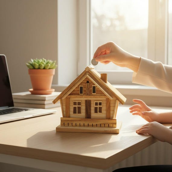 Wooden House Piggy Bank – Handmade Solid Beech Money Box, Eco Friendly Kids Savings Bank, Natural Home Decor Gift