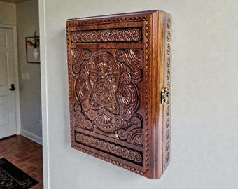 Handmade Carved Walnut Wood Key Holder: Wall Organizer