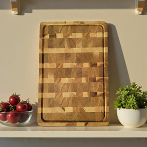 End Grain Oak Cutting Board 45×30×4 cm (18×12×1.6") — Large Butcher Block, Juice Groove, Handmade Wooden Cutting Board, Chef Gift