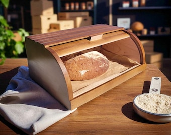 Panera de madera hecha a mano / Panera de madera de haya marrón / Decoración rústica para la cocina