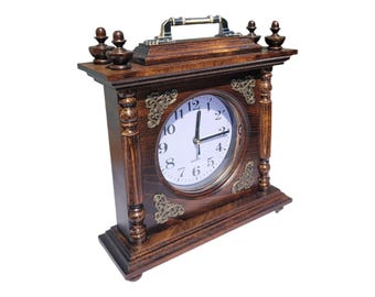 Handmade Walnut Table Clock: Vintage Style Mantel Clock, Rustic Decor