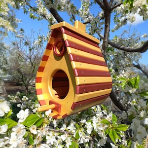 Handmade Wooden Bird Feeder House – Bright Painted Garden Decor, Unique Gift for Bird Lovers, Wildlife Shelter