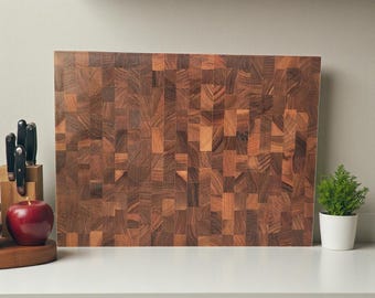 Handmade Walnut End Grain Cutting Board — Large Butcher Block — Unique Kitchen Gift — 40x30x4 cm