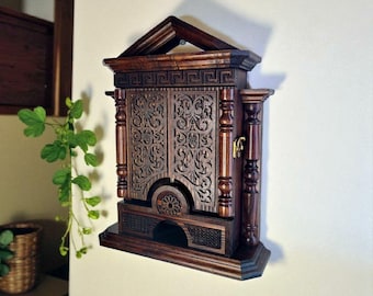 Llavero de madera hecho a mano: armario para llaves de pared. Regalo original.
