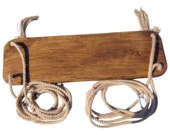Handmade Oak Garden Swing: Rustic Wood Outdoor Seat with Jute Rope