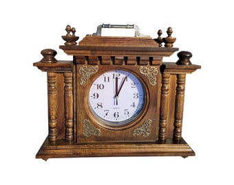 Handmade Walnut Mantel Clock.Solid Wood Fireplace Clock.Carved Rustic Home Decor.Unique Gift for Him Her.Wooden Vintage Clock