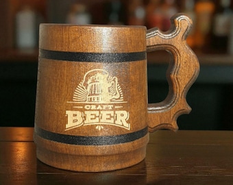 Personalized Wooden Beer Mug 0.5L .Handmade Oak Tankard with Stainless Steel Liner. Custom Engraved Gift for Him