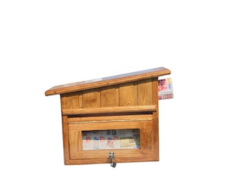 Handmade Wooden Mailbox | Solid Red Oak | Rustic Mailbox with Window | Unique Housewarming Gift. Lockable mailbox. Handmade street mailbox
