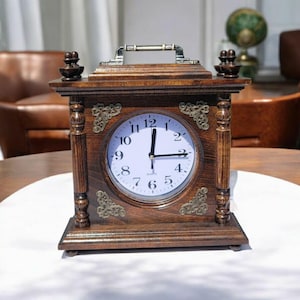 Handmade Walnut Mantel Clock. Wooden Table Clock with Carving.Rustic Home Decor.Unique Gift Idea