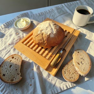 Beech Wood Bread Cutting Board with Crumb Tray 35.5 cm (13.98 in) – Wooden Bread Board with Knife Slot, Kitchen Organizer