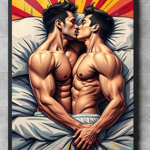 Poster di coppia gay che si bacia – Arte murale in stile fumetto Pride