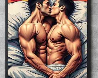 Gay Male Couple Kissing Poster – Comics Style Pride Wall Art