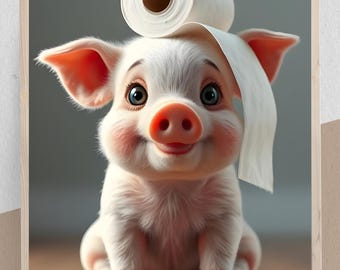 Póster divertido de cerdo para el baño: Humor sobre papel higiénico, arte mural de estilo rústico