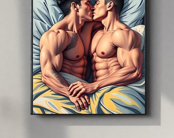 Gay Couple Kissing Poster – Bold Comics Style LGBTQ+ Wall Art
