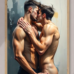 Bellissimo poster con bacio gay - Stampa intima di coppia LGBTQ+ per decorazioni Pride
