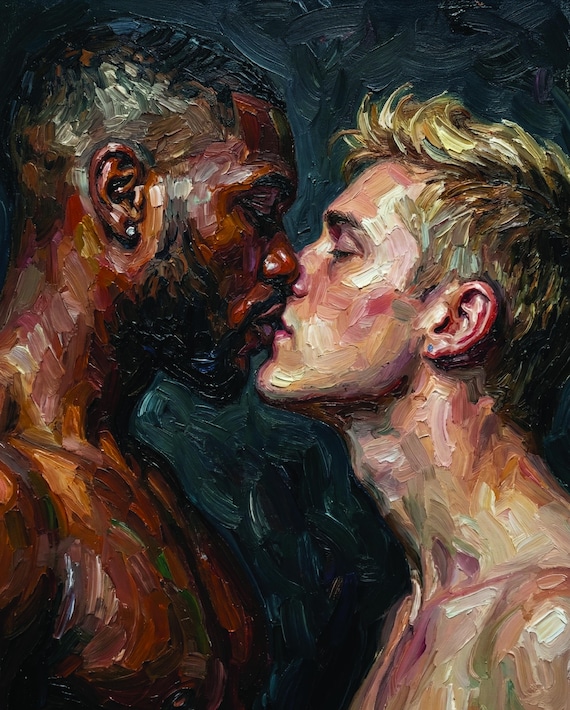 Gay Kiss Poster – Romantic Male Couple Wall Art | LGBTQ+ Pride Print & Modern Love Decor