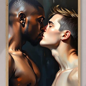 Gay Kiss Poster – Romantic Male Couple Wall Art | LGBTQ+ Pride Print & Modern Love Decor