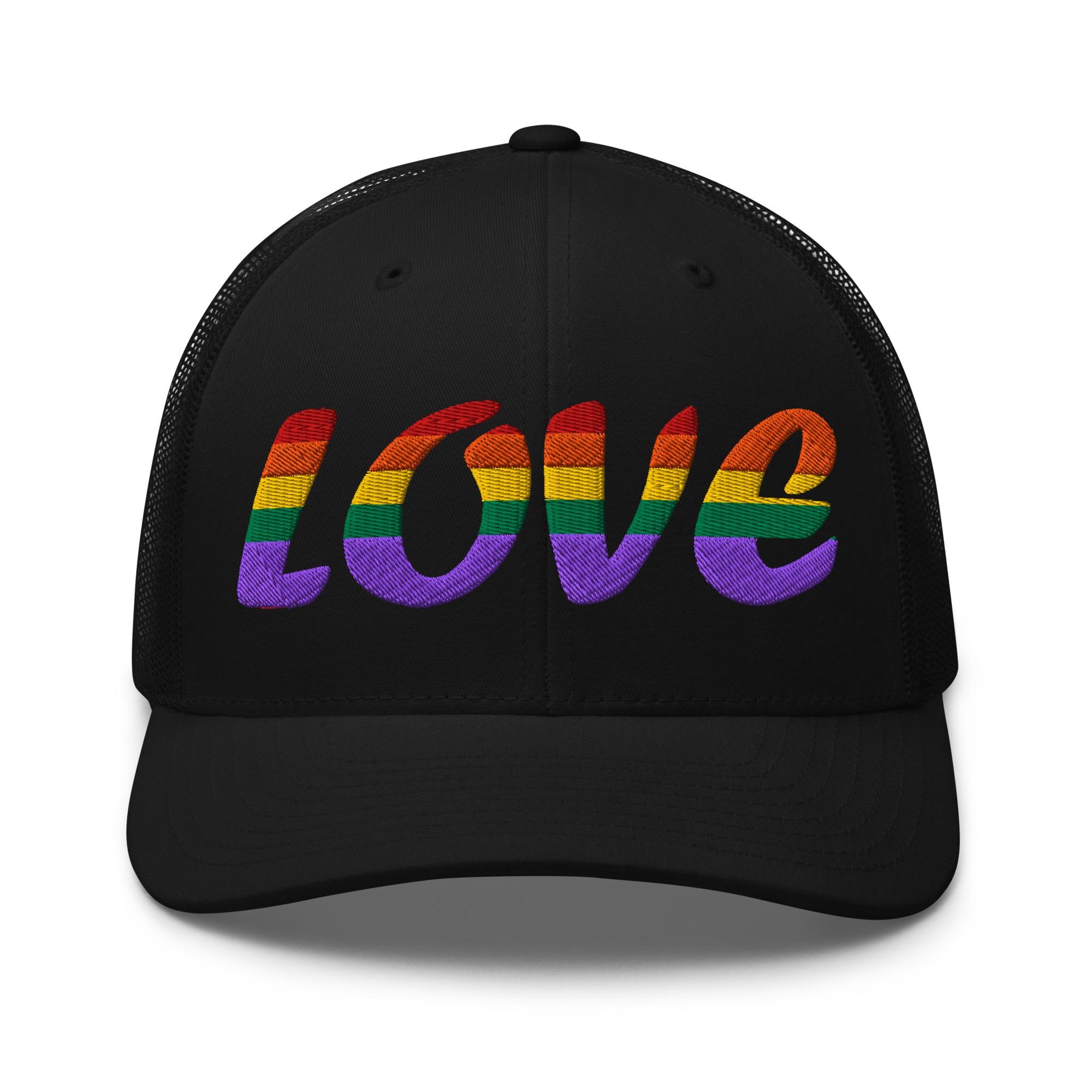 Gay Love LGBT Pride Trucker Hat - Rainbow Heart Design, Mesh Back, Adjustable