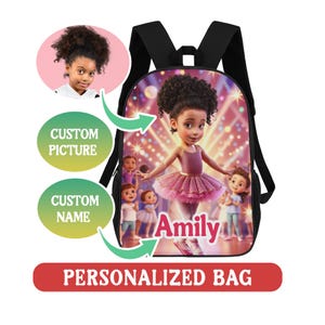 Personalized Toddler Girls Canvas Backpack, Custom Name and face Bag for kids