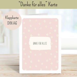 Blumenkarte, Grußkarte, Danke, Liebe, Illustration Blumen, Dankeskarte, Danke, Postkarte, rosa, Daisies,bunte Karte, thank you, Flowercard