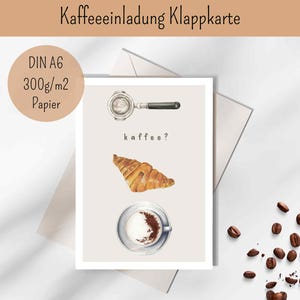 Kaffee Karte, Einladung Kaffee, Einladung Frühstück, Einladungskarte Kaffee, Kaffeedate Karte, Aquarellkarte Kaffee, Geschenk Kaffee