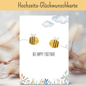 Hochzeitskarte, Hochzeit, wedding, Hochzeit, Grußkarte zur Hochzeit, Glückwunsch, Hochzeitskarte, Karte Hochzeit,  bee happy, Bienenkarte