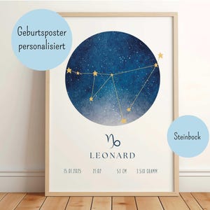 Geburtskarte, Geburtsposter, Sternzeichen Geburtsposter, Sternzeichen Steinbock, personalisiertes Geburtsposter, Sternenhimmel Geburtsposter