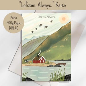 Lofoten Postkarte, Norwegen, Norway, Scandi Love, Postkarte Schweden, sweden, Illustration Norwegen, Lofoten, Fjord, Lofoten Fans Karte