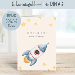 Geburtstagskarte, Rakete Karte, Watercolor birthday, Kindergeburtstag, Kids, rocket birthday card, Klappkarte, Karte für Kindergeburtstag