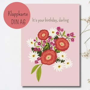 Blumenkarte, Download Datei, DIN Format Download, Illustration Blumen, Dankeskarte, Postkarte, Karte mit Blumen, bunte Karte, birthday