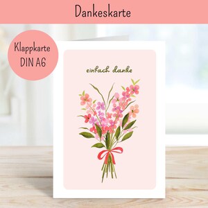 Blumenkarte, Grußkarte, Danke, Liebe, Illustration Blumen, Dankeskarte, Danke, Postkarte, lila, blau, bunte Karte, thank you, Flowercard