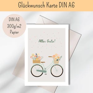Alles Gute Karte, Glückwunschkarte, Karte zur Genesung, Karte mit Fahrrad, Blumenfahrrad, Blumenkarte, Karte mit Blumenfahrrad, Alles Gute