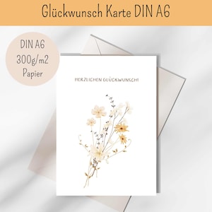 Glückwunschkarte, Blumenkarte, Watercolor Flower Card, Aquarellblumenkarte, Herzlichen Glückwunsch, bunte Blumen, Karte mit Blumen