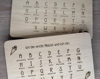 Breakfast board, snack board, snack board with ABC, alphabet, ideal for the start of school, 1st grade, schoolchild, I am 1st grade