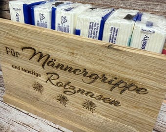 Taschentuchbox aus Holz, Geschenkset bei Männergrippe und Rotznasen