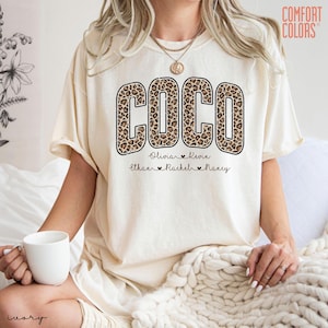 Comfort Colors® Personalized Coco Shirt with Grandkids Names, Leopard Coco Shirt, Coco Gifts, Mothers Day Gift, Custom Kids Names Coco image 3