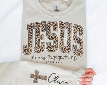 Sweat-shirt Jésus chrétien personnalisé, t-shirt verset biblique imprimé guépard, cadeau tendance vêtement religieux, Jésus vous aime, Le chemin la vérité la vie