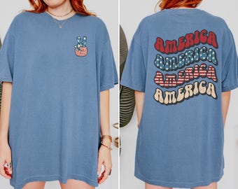 Comfort Colors® Retro America Shirt, 4th of July Shirt, Groovy 4th of July Shirt, USA Shirt, Memorial Day, Patriotic Shirt Stars and Stripes