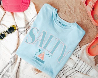 Comfort Colors® Salty Shirt, Boho Beach Summer Oversized T-shirt, Retro Salty Print, Cute Beach Cover Up Tee