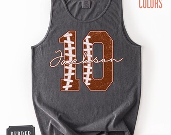 Comfort Colors® Custom Football Number Tank Top, Football Tank, Personalized Football Player, Football Fan Gift, Sports Mom Tank, Game Day