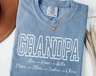 Comfort Colors® Personalized Grandpa Shirt With Kids Names, Grandpa Tshirt, Father&#39;s Day Gift, Dad Tee, Gift for Dad Grandpa with Kids Names
