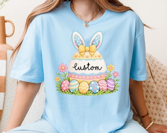Personalized Easter Bunny T-Shirt, Custom Name Easter Egg Tee, Kids Easter Outfit, Spring Holiday Shirt, Girls Easter Gift