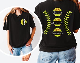 Baseball Softball Mom Shirt, Softball Baseball Mom Shirt, Ballpark Mama Shirt, Names on Back Custom Baseball Mom Gift, Softball Mom Gift