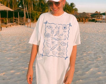 Comfort Colors® Coquette Seashell Shirt, Comfort Colors Coastal Summer Tee, Beachy Shell Swim Shirt, Trendy Shellfish Gift, Ocean Bow Tshirt