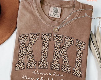 Comfort Colors® Personalized Kiki Shirt with Grandkids Names, Leopard Kiki Shirt, Kiki Gift, Mothers Day Gifts, Custom Kids Names Kiki Shirt
