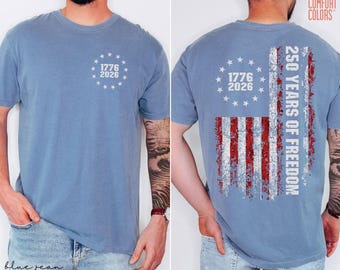 Comfort Colors® Retro Usa 250 Shirt, 250 Years of Freedom, Celebrate 250th Anniversary Shirt Usa Flag Tee 4th of July Shirt Patriotic Gift