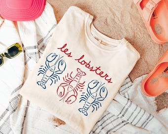 Comfort Colors® Lobster Shirt, Fisherman Aesthetic Tshirt, Les Lobster French Summer Shirt, Mediterranean Summer Coastal Granddaughter Shirt