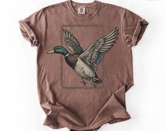 Comfort Colors® Retro Duck Nature Shirt , 90s Vintage Wildlife Mallard Pullover, Boho Unisex Cabincore Tee Cozy Season Rustic Cabin Shirt