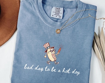 Comfort Colors® Hot Dog Shirt, Bad Day to Be a Hotdog, Funny Retro Hotdog, Women's 4th of July Shirt, Memorial Day Shirt, Labor Day Shirt