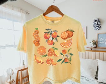 Comfort Colors® Vintage Orange Boxy Tee, Retro Citrus Botanical Shirt, Cottagecore Fruit Shirt, Farmers Market Tee, Summer Orange Crop Top